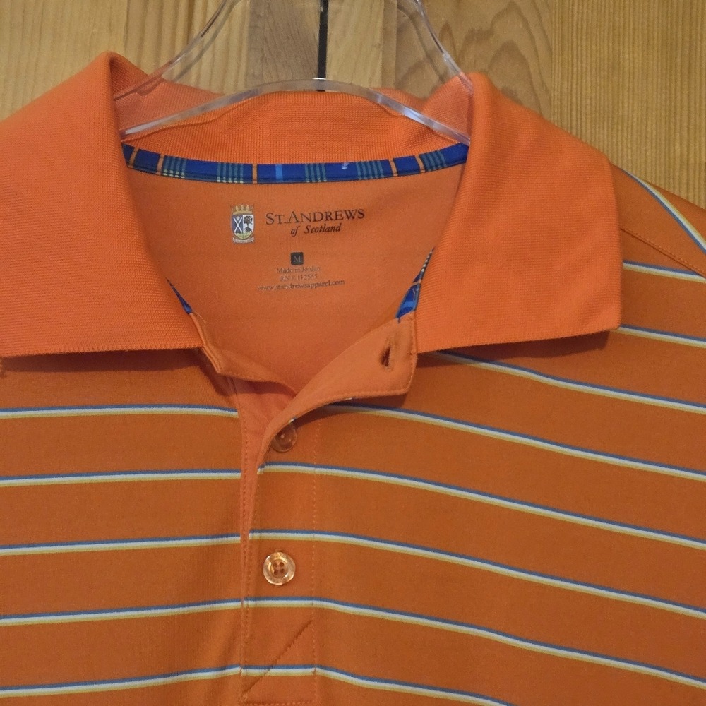 St Andrews‎ Of Scotland Polo Shirt Medium Golf Casual Men Orange Stripped